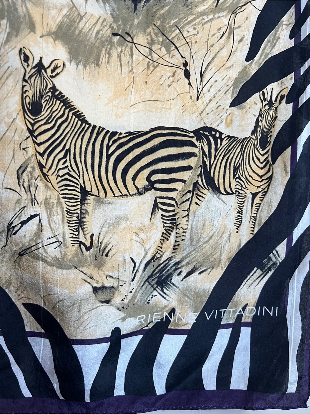 Adrienne Vittadini 100% Silk Safari Animal Print Scarf Beige, Black and Cream